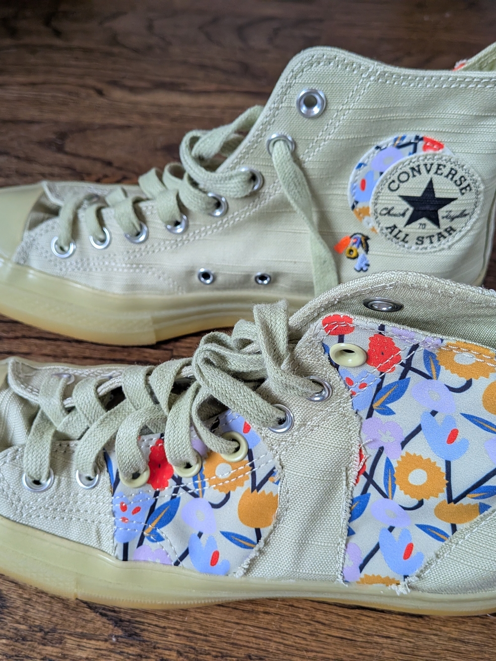 Converse High Top Sneakers in Mint with Floral Panels